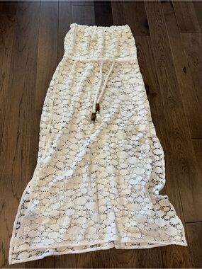 Milly Cabana Cream Crochet Strapless Swim Coverup Maxi